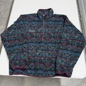 Vintage Columbia Fleece Pullover Quarter Zip Geometric Aztec Purple Teal Mens L